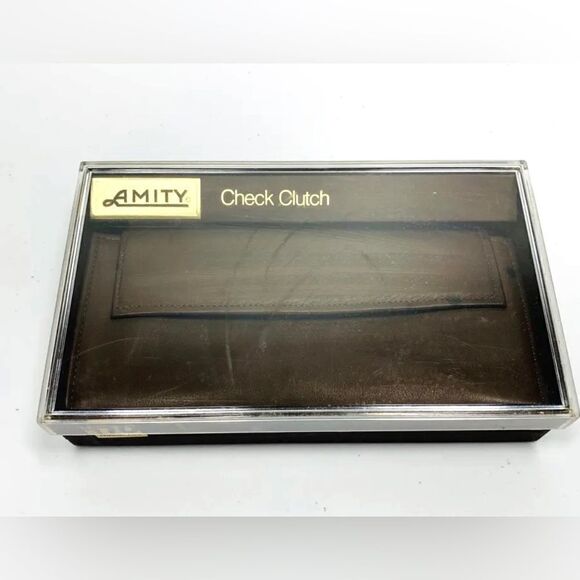 Amity Handbags - Amity Vintage Brown Cowhide Leather Clutch Checkbook Wallet Boxed